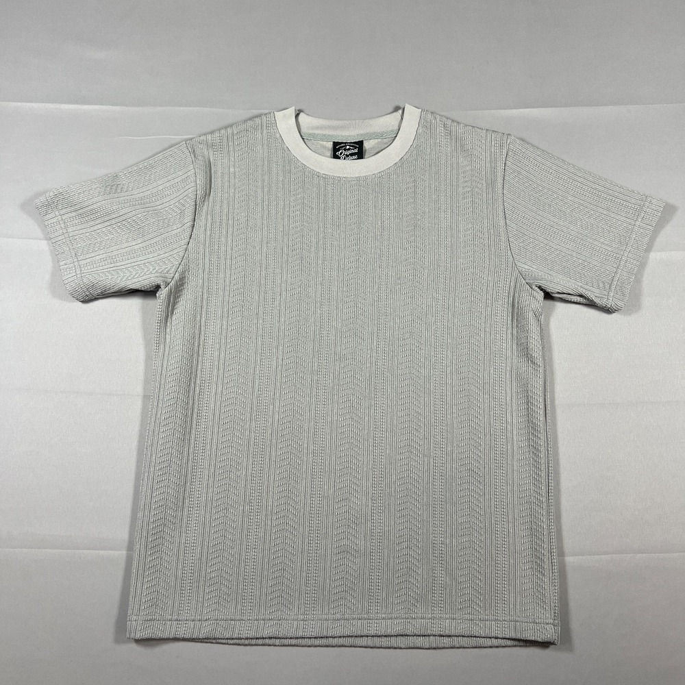 Original Deluxe Apparel T Shirt Mens Small Gray Ribbed Knitted Stretch Crew Neck
